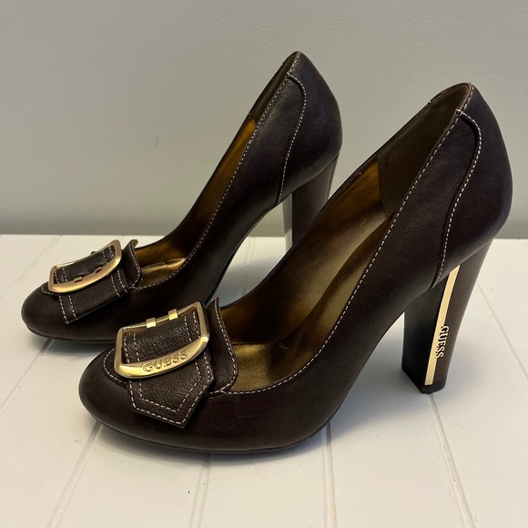 Guess Brown Buckle High Heel Shoes - Picture 1 of 4
